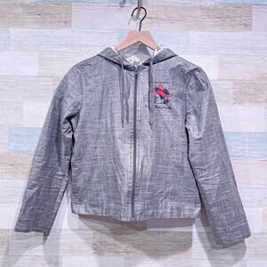 DISNEY PARKS MINNIE MOUSE Rain Jacket Gray Full Zip Hooded Lined Womens XS